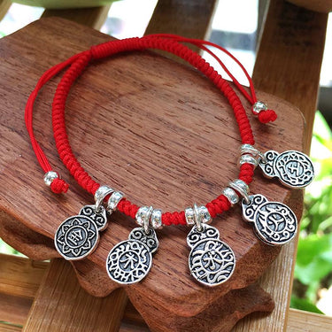 Sterling Silver & Red Rope-The 5 Elements-BALANCE Bracelet